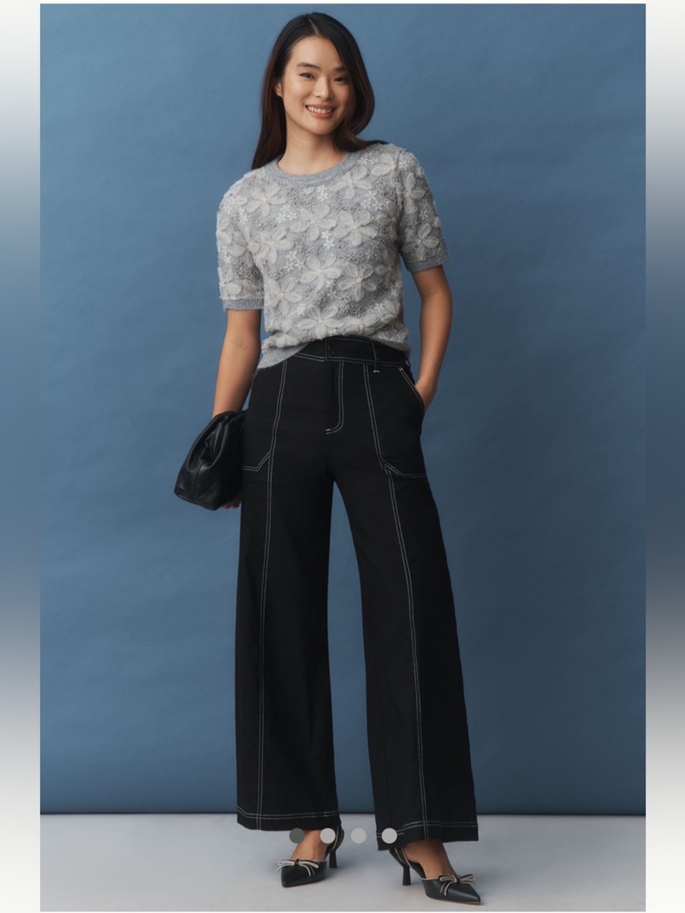 NWT Maeve Linen Blend Top-Stitch Wide-Leg Pants
